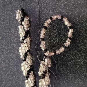 Necklace Artisan Made 15" Choker Black & Silver Seed Beads